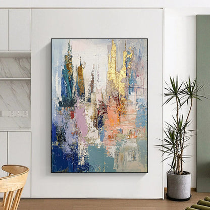 Gold Blue Pink Gray City Abstract Art PT146