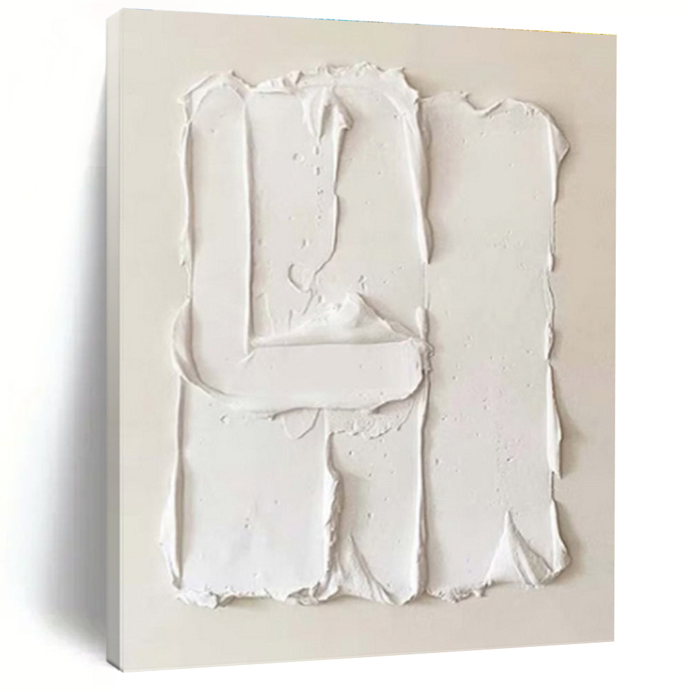 Handmade Art White Textured Abstract Geometric Piece, Acrylic Modern Art Painting PT326