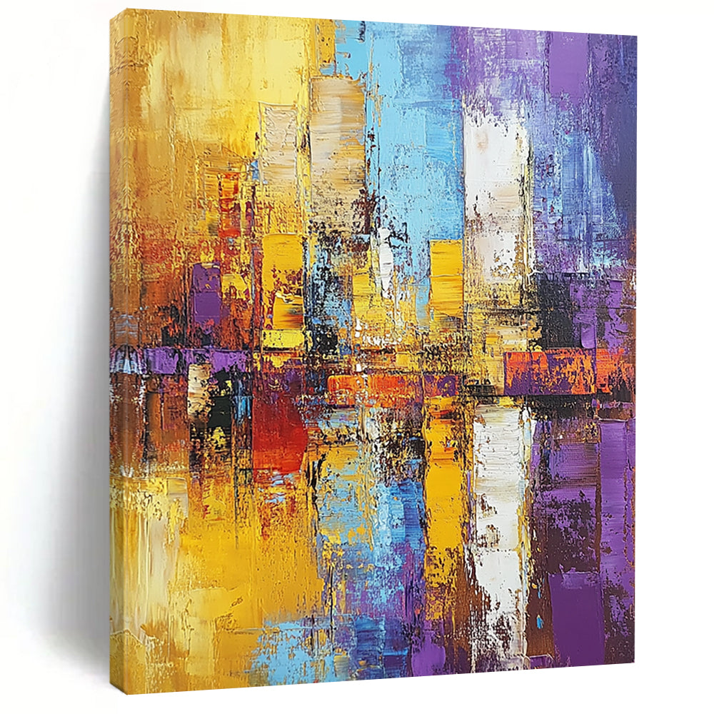 Hand-Painted Multicolor Textured Urban Abstract Painting On Canvas PT121