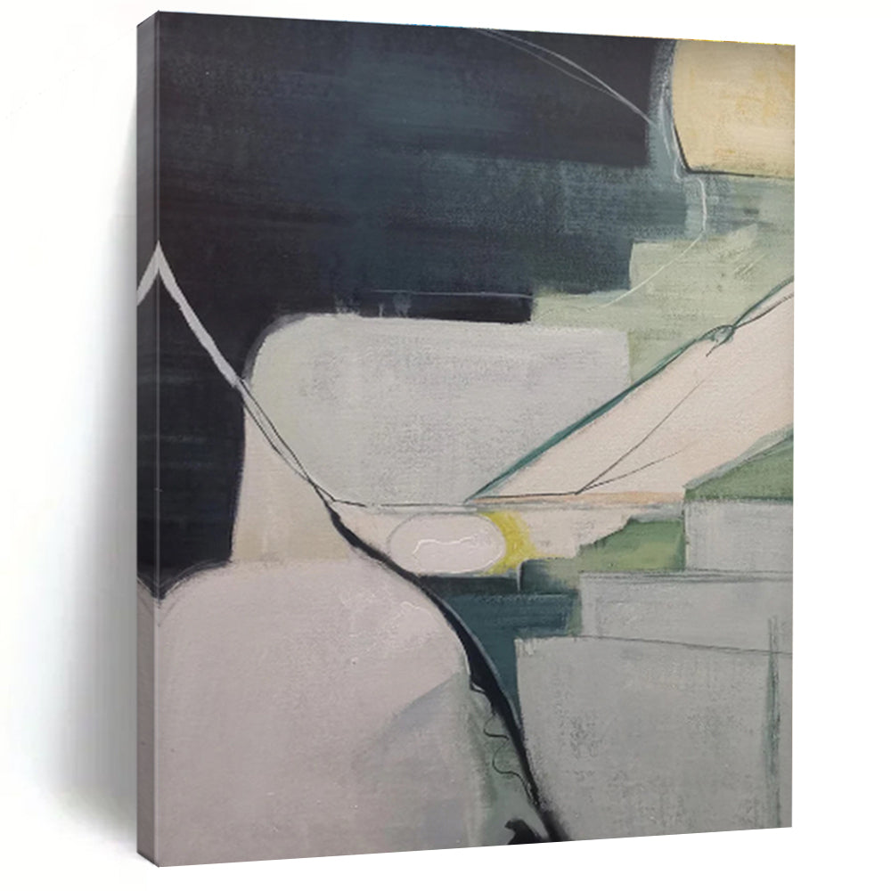 Modern Art Acrylic Dark Teal Beige Geometric Abstract Art for House PT492