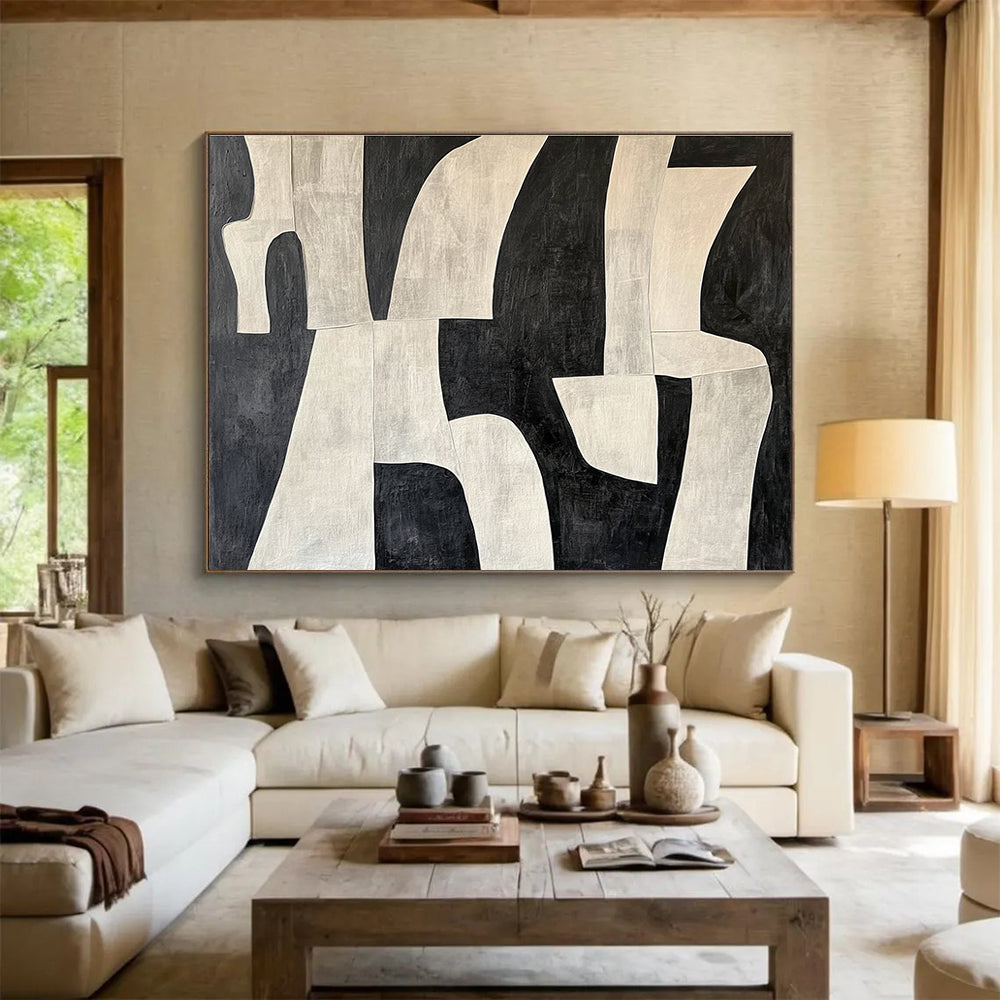 Large Size Black & White Geometric Abstract Acrylic Painting HPS244