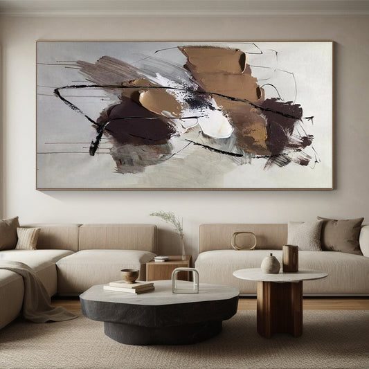 Handmade Art - Earthy Tones with Black Lines Textured Abstract Art PT584