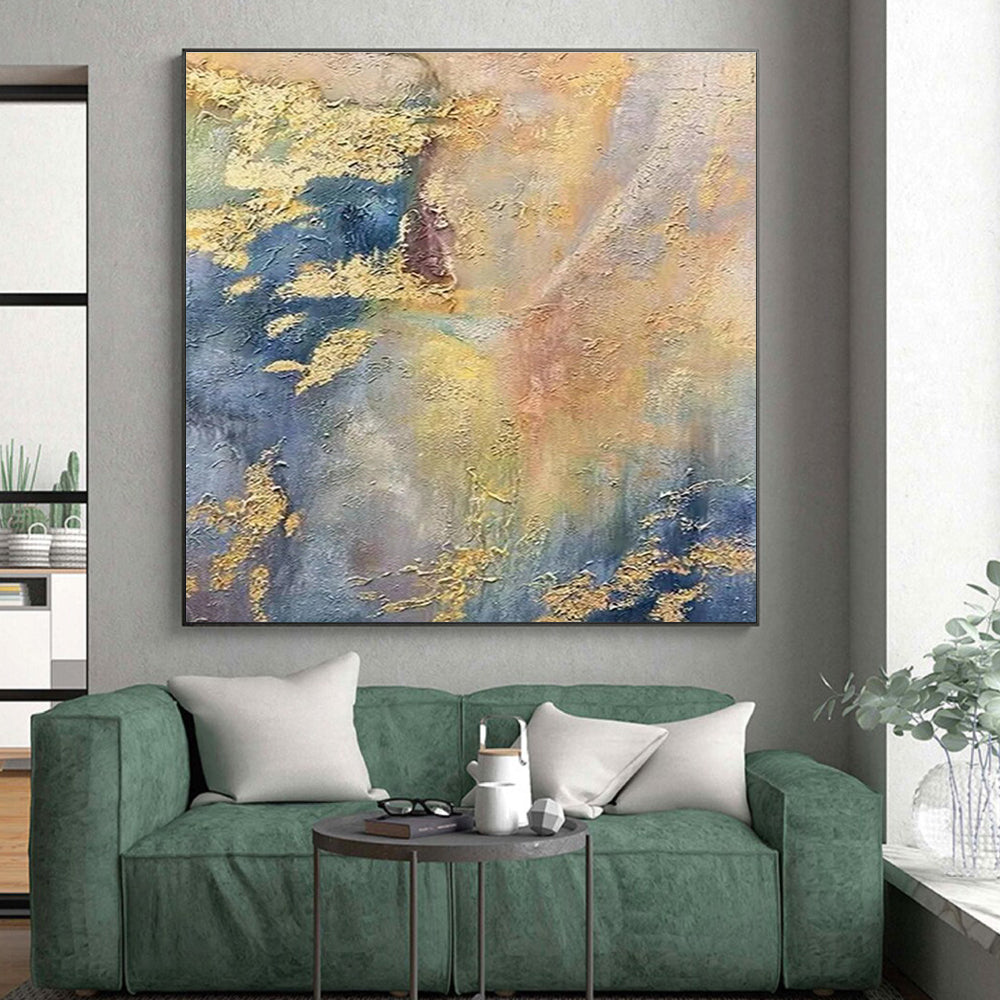 Acrylic Modern Art Paintings Blue Gold Textured Abstract Landscape Art PT507