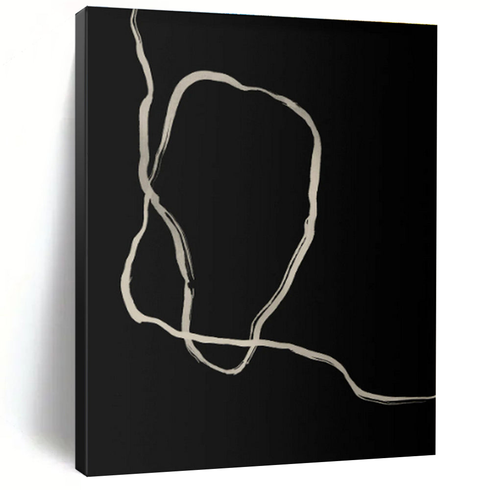 Minimalist Canvas Art Black Beige Line Abstract Art PT412