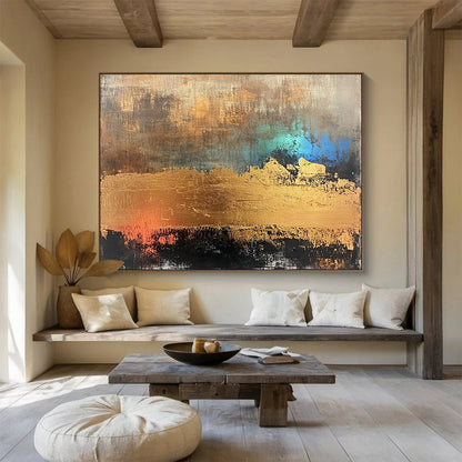 Acrylic Modern Art Paintings Gold, Blue, Brown & Black Textured Abstract Painting HPS284