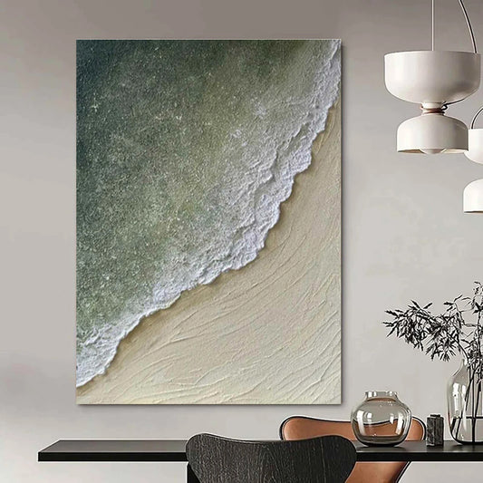 Oversized Abstract Wall Art Green, Beige, and White Textured Abstract Seaside Art DPS462