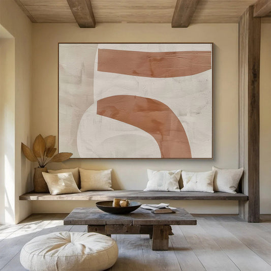 Minimalist Canvas Art Beige & Brown Curved Shapes Abstract On Canvas HPS050