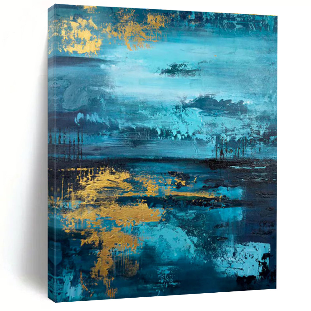 Hand Painted Art Teal Gold Abstract Landscape Acrylic Painting PT451