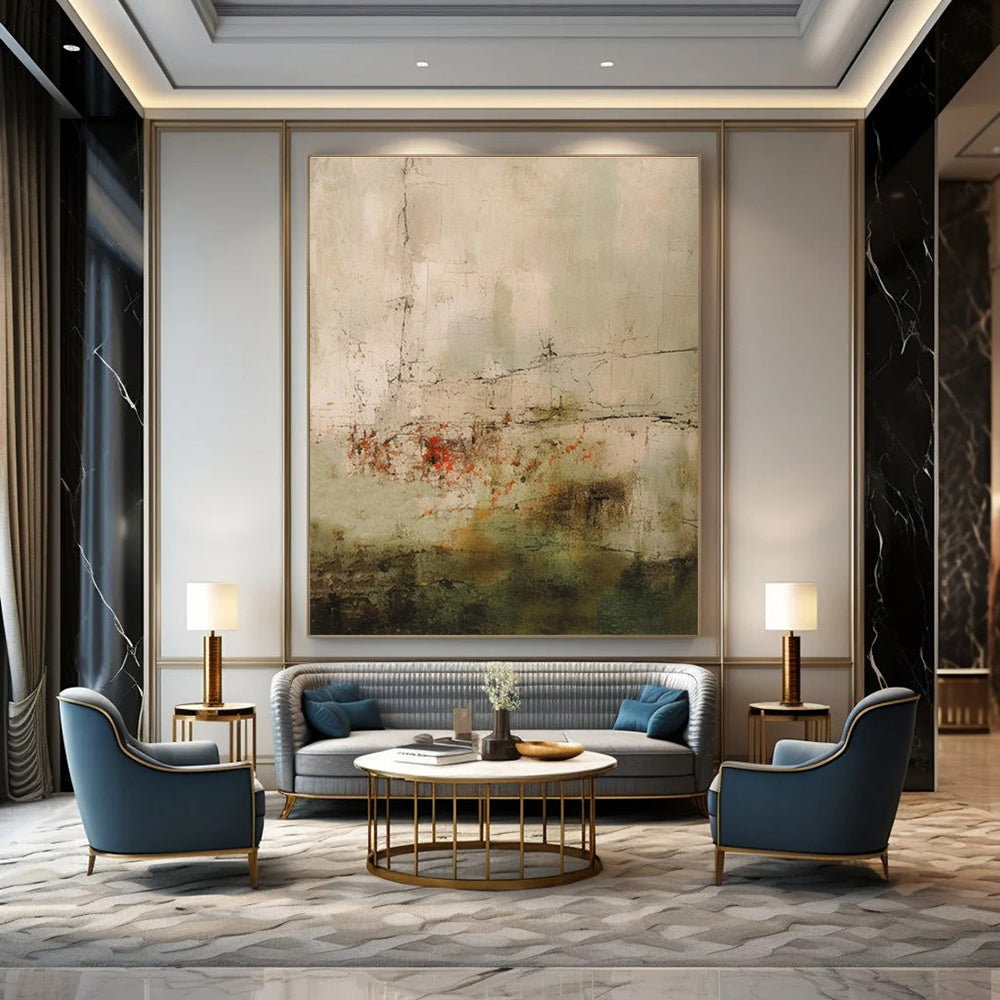 Buy Abstract Art Online Gray, Green, and Red Textured Abstract Landscape Art DPS474