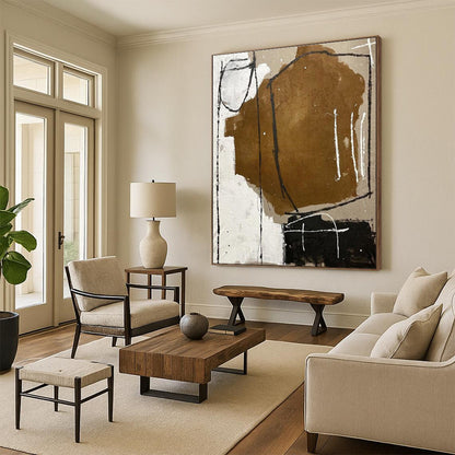 Cool Abstract Paintings Brown, Black, and White Geometric Abstract Art PT694