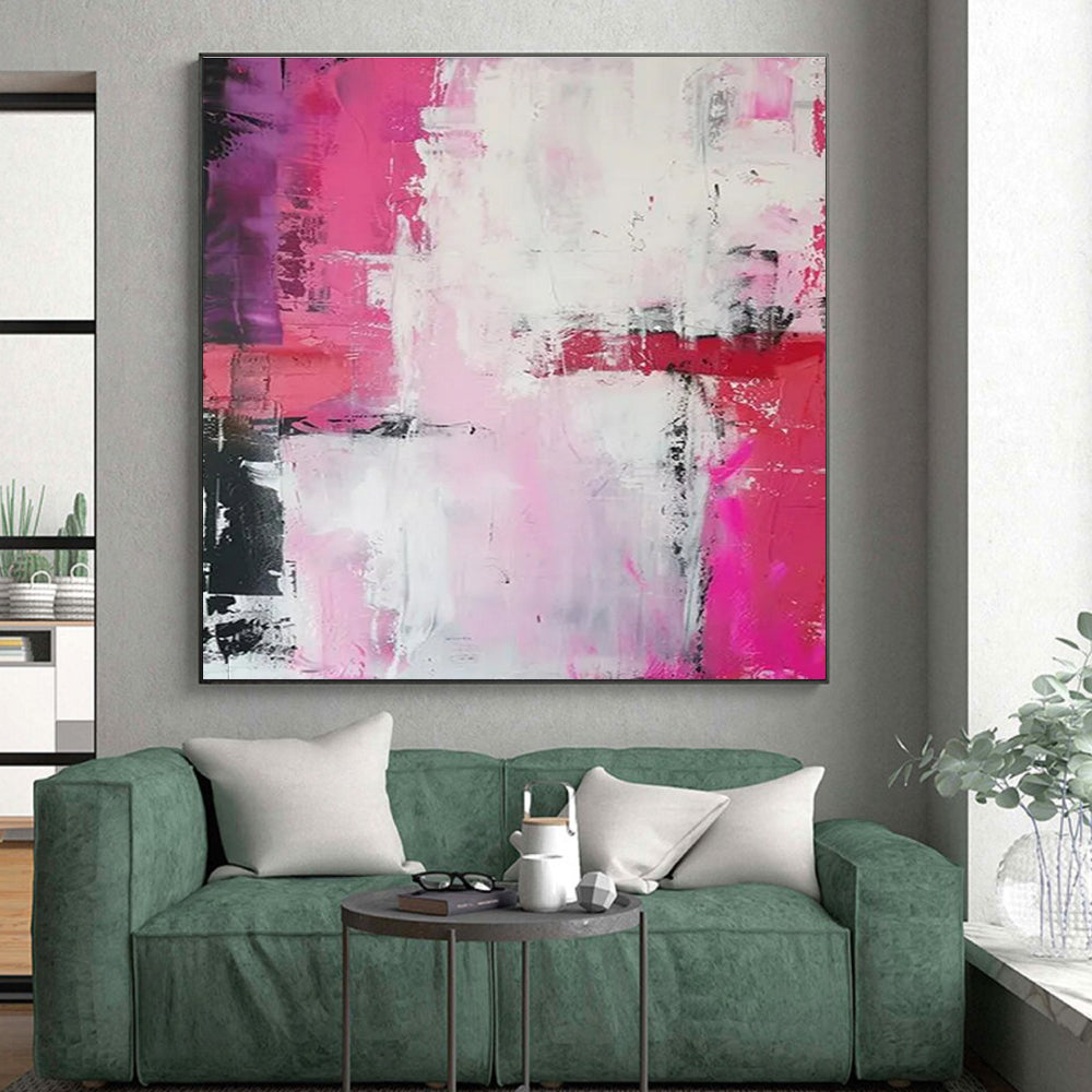 Hand Painted Art - Pink, Red, White & Black Dynamic Abstract Art PT589