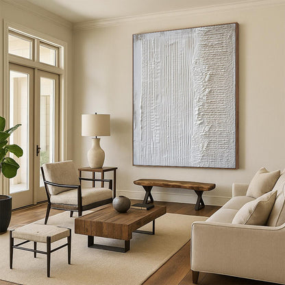 Minimalist Canvas Art White Textured Abstract Art PT789