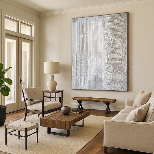 Minimalist Canvas Art White Textured Abstract Art PT789