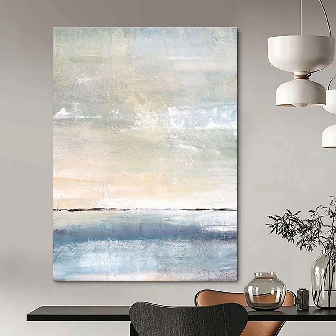 Large Contemporary Wall Art Blue, Beige, and Gray Textured Abstract Seaside Art DPS471