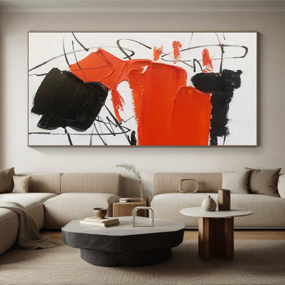Oversized Abstract Wall Art Orange Black White Abstract Expressionist Art PT477
