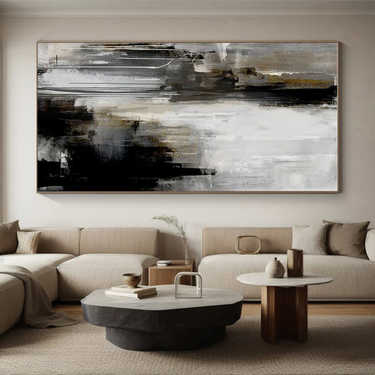 Hand Painting Black, Gray, and White Textured Abstract Art PT708