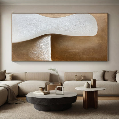 Large Abstract Painting For Living Room, Brown White Abstract Minimalist Sculpture-Inspired Art PT161
