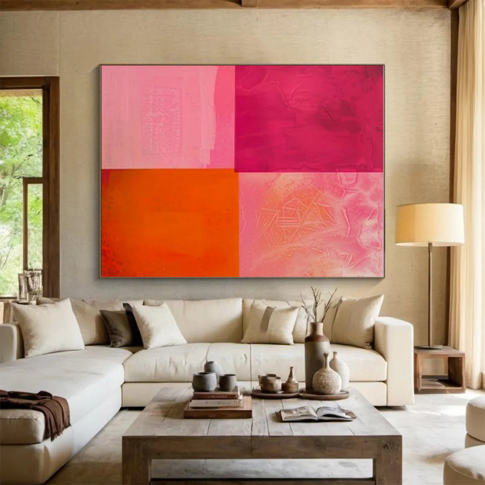 Cool Abstract Paintings Pink, Orange, and Red Geometric Abstract Art PT787