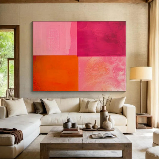 Cool Abstract Paintings Pink, Orange, and Red Geometric Abstract Art PT787