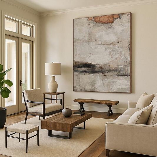 Hand-Painted Beige, Gray, and Brown Textured Abstract Art, Acrylic Modern Art Painting PT301