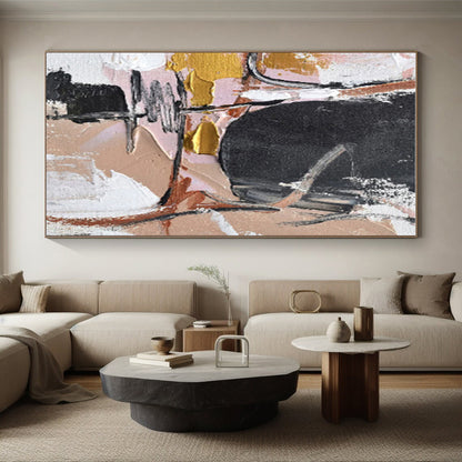 Acrylic Modern Art Paintings Black Beige Gold Textured Abstract Art PT495
