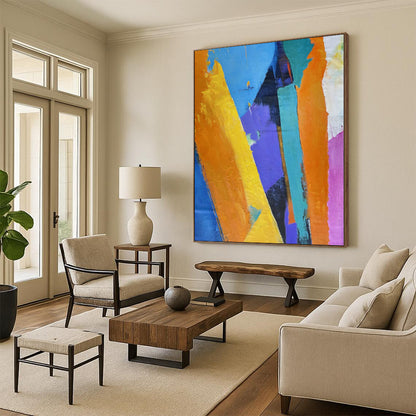 Modern Art Acrylic Multicolor Geometric Abstract Painting On Canvas PT069