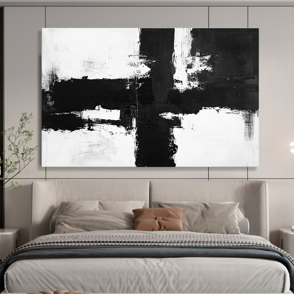 Large Contemporary Wall Art Black & White Textured Abstract Painting HPS258