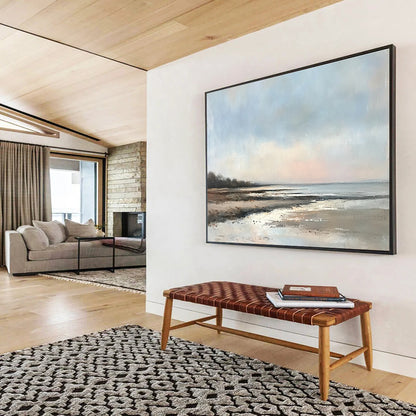 Oversized Abstract Wall Art Blue, Brown, and White Realistic Seaside Scene HPS317