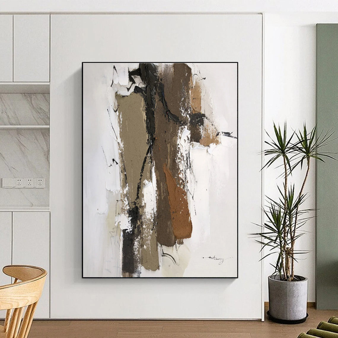 Hand-Painted Brown Beige Abstract Textured Figure Acrylic Art PT467