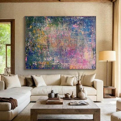 Oversized Abstract Wall Art Multicolor (Pink, Blue, Green, Yellow) Textured Abstract Painting HPS250