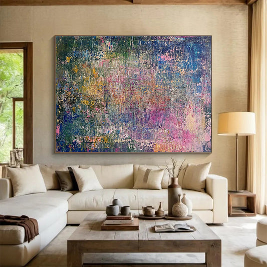 Oversized Abstract Wall Art Multicolor (Pink, Blue, Green, Yellow) Textured Abstract Painting HPS250