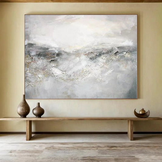 Handmade Art Gray & White Textured Landscape Abstract Painting On Canvas HPS107