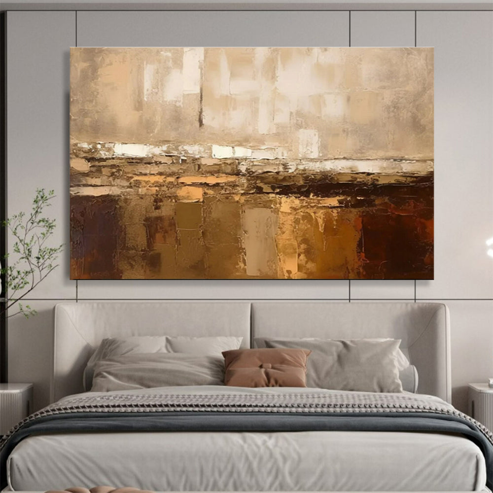 Large Painting In Living Room Beige and Brown Textured Abstract Landscape Art HPS335