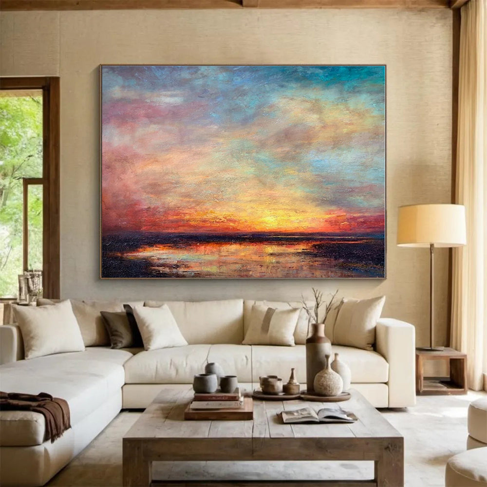 Acrylic Modern Art Paintings Multicolor Sunset Seascape Abstract Painting On Canvas HPS138