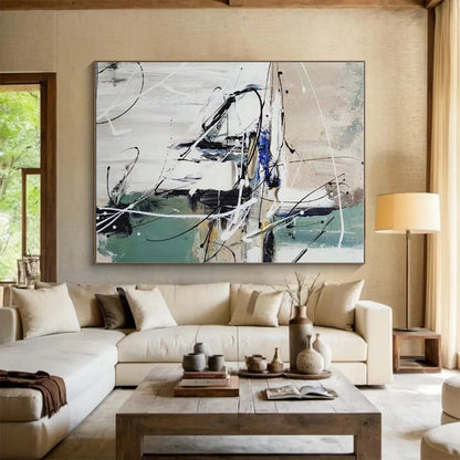 Acrylic Modern Art Paintings Black White Blue Dynamic Abstract Line Art PT343