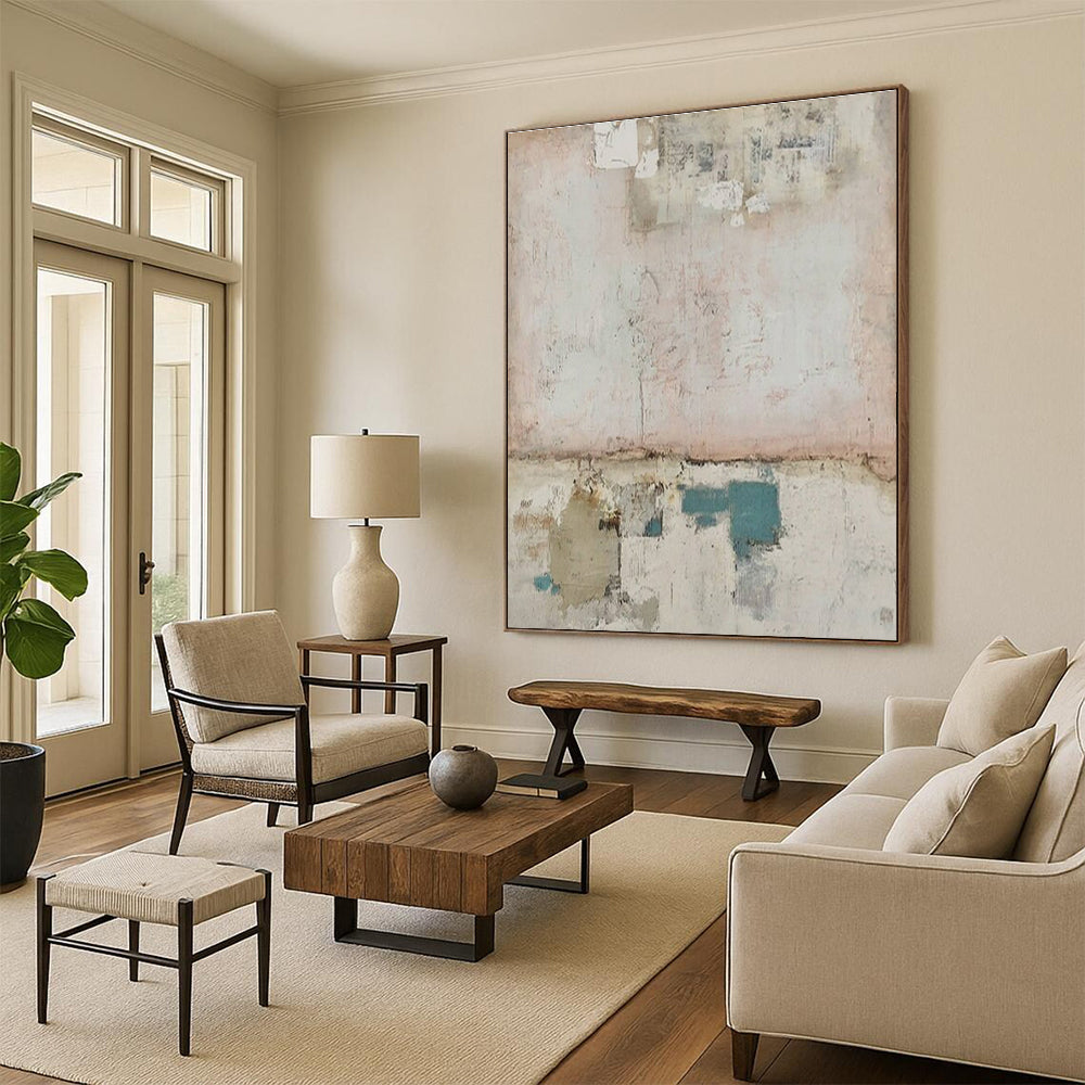 Handmade Art Soft Pink and Teal Textured Abstract Art PT624