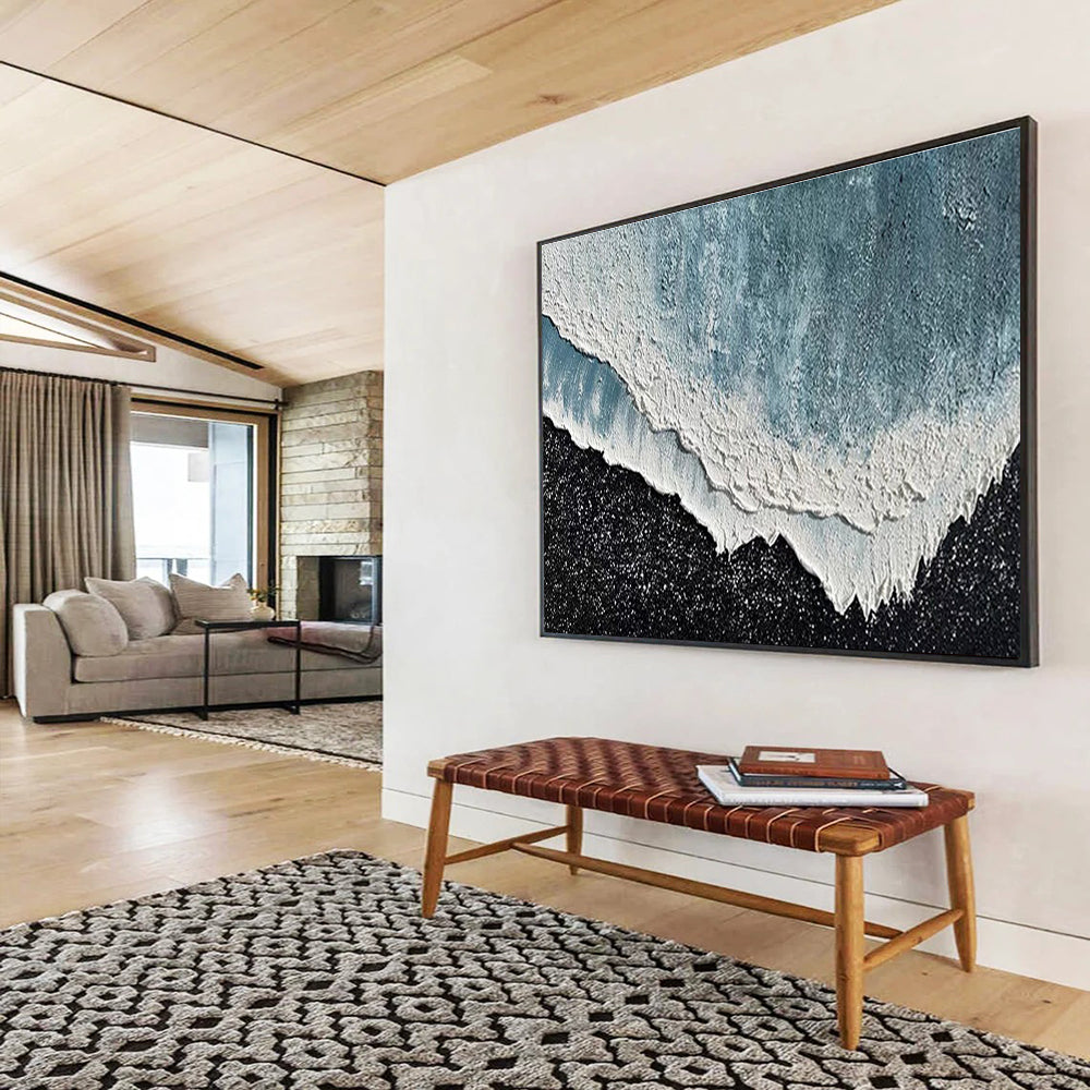 Hand Painting Blue & White Textured Wave Abstract Art HPS222