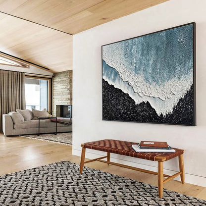 Hand Painting Blue & White Textured Wave Abstract Art HPS222