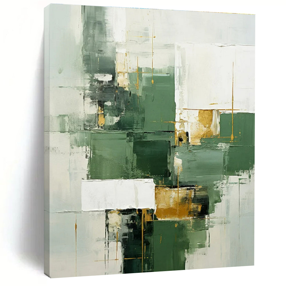Large Size Green, White, and Gold Geometric Abstract Art PT800