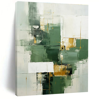 Large Size Green, White, and Gold Geometric Abstract Art PT800