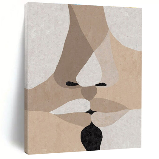 Handmade Art Beige, Black, and White Facial Abstract Art PT709