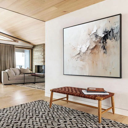 Large Painting In Living Room White, Beige, and Black Textured Abstract Art HPS305