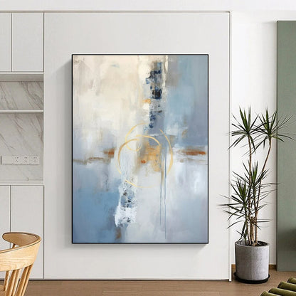 Acrylic Modern Art Paintings Blue, Beige, and Gold Abstract Art PT752