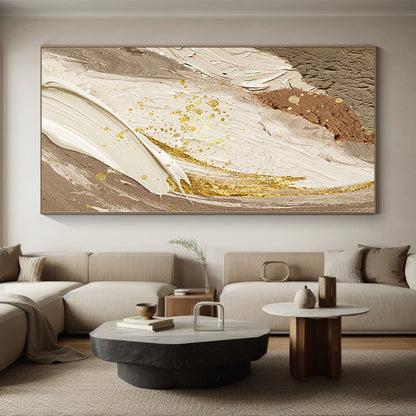Hand Painting Beige, Brown & Gold Textured Abstract Painting On Canvas PT072