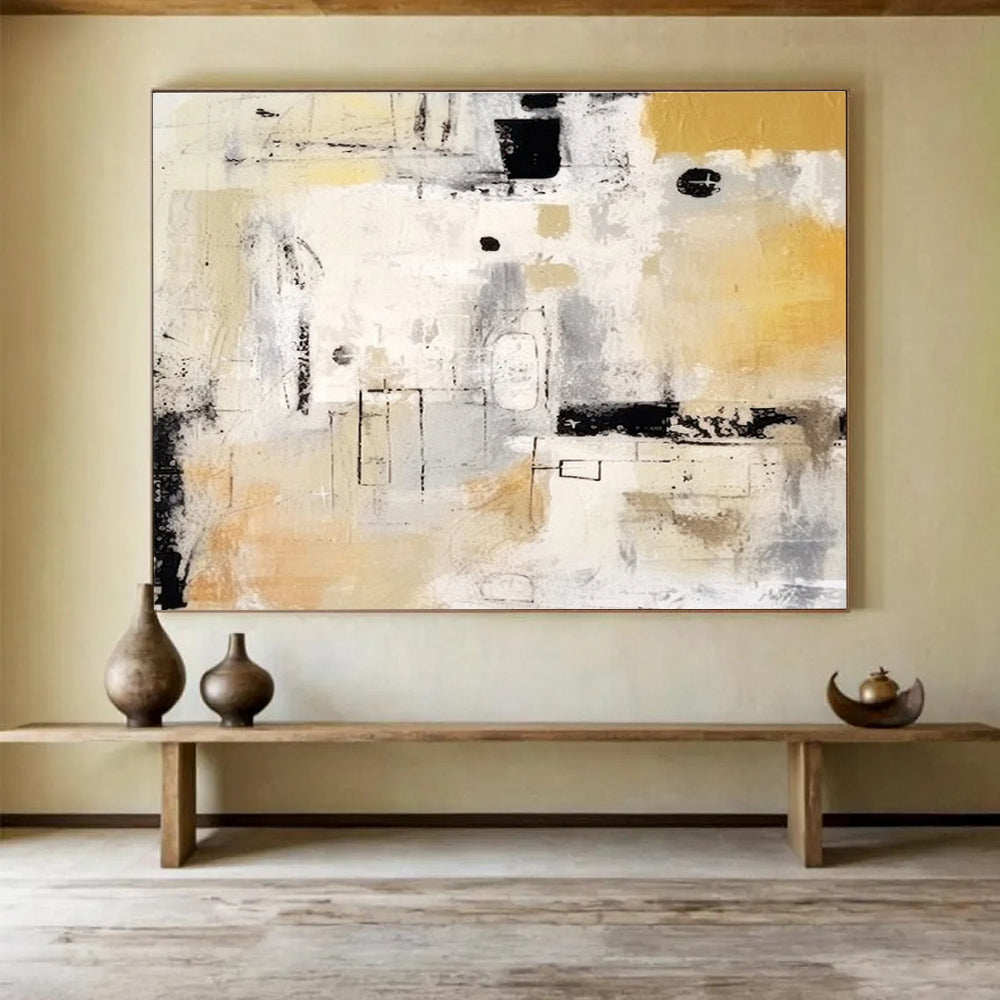 Cool Abstract Paintings Beige, Gray & Black Abstract Geometric Art HPS198
