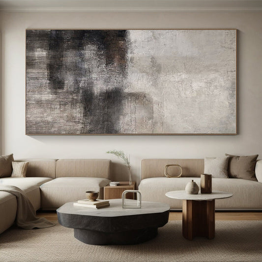 Large Size Gray and Black Moody Abstract Acrylic Painting PT625