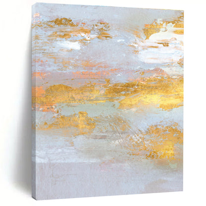 Oversized Abstract Wall Art in Grey, Gold, and Peach Abstract Textural Layers PT239