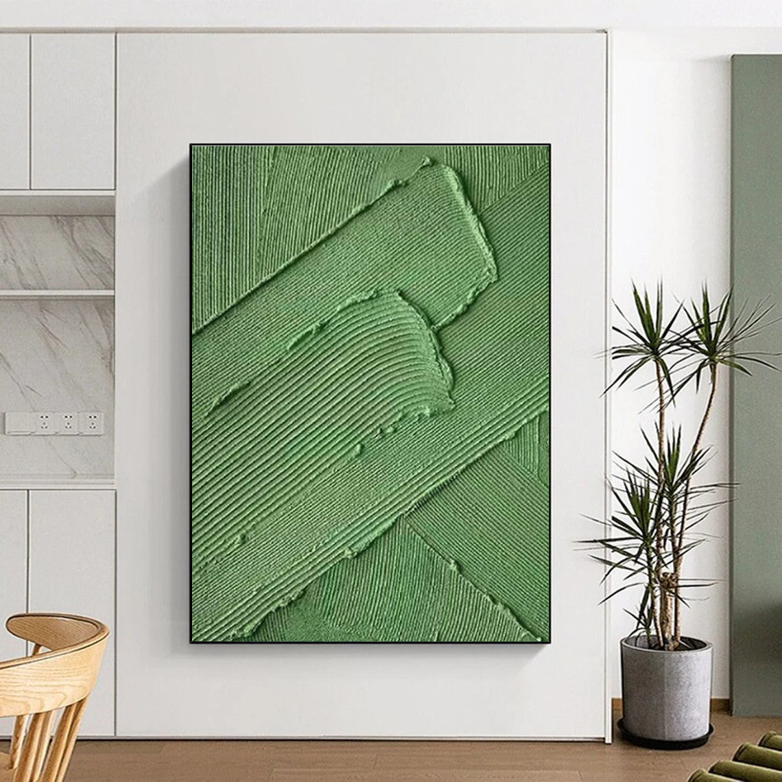 Large Painting In Living Room Green Textured Abstract Acrylic Art PT340