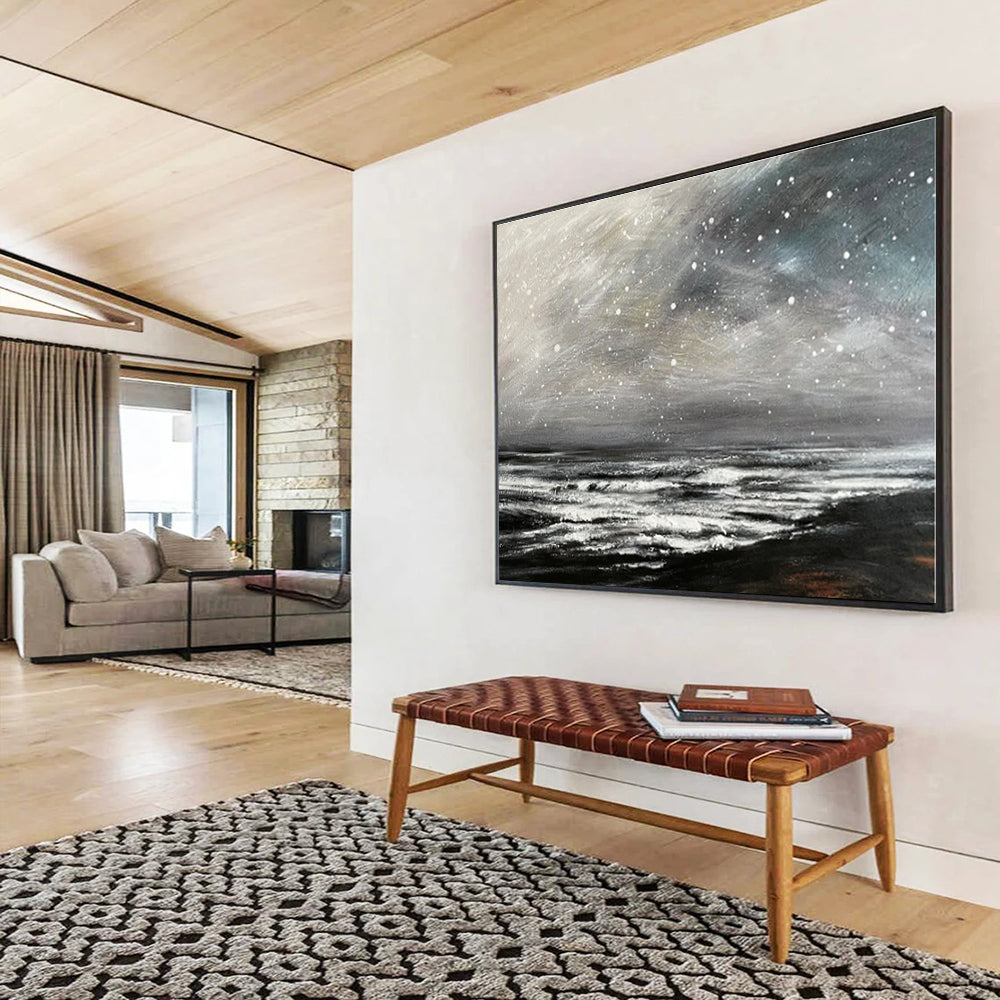 Handmade Art Monochrome Starry Sea Abstract On Canvas HPS039