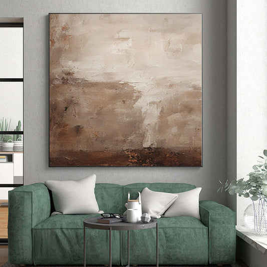 Large Painting In Living Room Beige & Brown Textured Abstract Painting On Canvas PT070